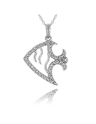 10k White Gold Diamond Nautical Fish Pendant, Birthstone of April, .11cttw. 18" Gold Chain Included