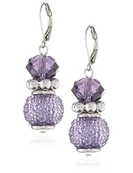 Napier "Caviar World" Silver-Tone and Purple Tone Double Drop Earrings