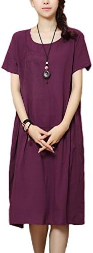 Keepinmind Women's Summer An Elegant brief Solid Color Short Sleeve Dress Wine Red One Size