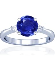 18K White Gold Round Cut Blue Sapphire Three Stone Ring (GIA Certificate)