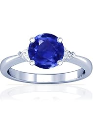 14K White Gold Round Cut Blue Sapphire Three Stone Ring (GIA Certificate)