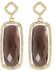 Jewelplus Sterling Silver 3/4 ct tw Diamond & Genuine Smoky Quartz Halo-Styled Antique Cushion-Shaped Dangle Earrings Pair