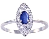 14K Yellow or White Gold Diamond and Petite Oval Gemstone Engagement Ring-Blue Sapphire-full, half sizes from 5-8.5