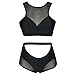 Pink Queen Women's Back Zip Mesh Spicy High-Waist Racer Bikini Swimwear (L, Black)