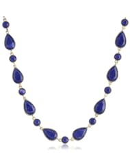 NINE WEST VINTAGE AMERICA "Hidden Gem" Worn Gold Denim Blue Collar Necklace, 18"
