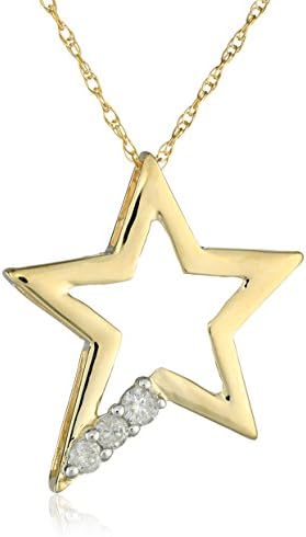 10k Yellow Gold Three Stone Diamond (1/10cttw, I-J Color, I2-I3 Clarity) Star Pendant Necklace