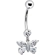 Solid 14k White Gold Dangle Cz Butterfly Belly Ring