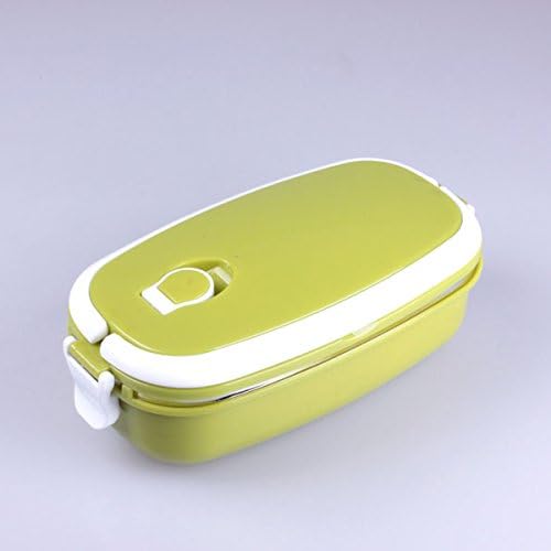 Stacking Lunch Box - Two Tier Tiffin with Vacuum Seal Lid and Stainless Steel Interior 1 layer (17.2 x 11.5x 8.7) (Green)