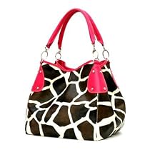 XL Fuchsia Giraffe Designer Inspired Animal Print Handbag Purse Bag Tote Purse