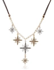 Lucky Brand "Royal Jewels" Floral Pave Leather Collar Pendant Necklace, 32.5"