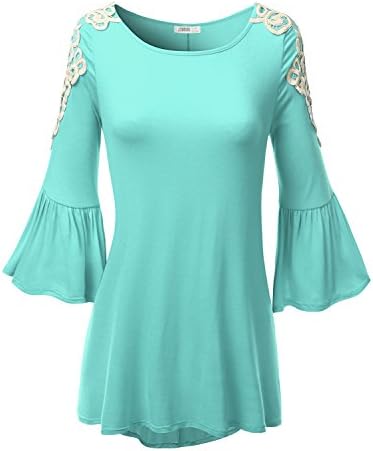 SJSP Women 3/4 Sleeve Color Blocked Chrochet Detailed Yoga Wear MINT Tunic Top,Large,L