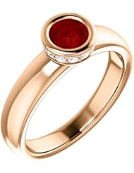 14K Rose Gold 5.00mm Round Cut Chatham Created Ruby and Diamond Ring -- LIFETIME WARRANTY