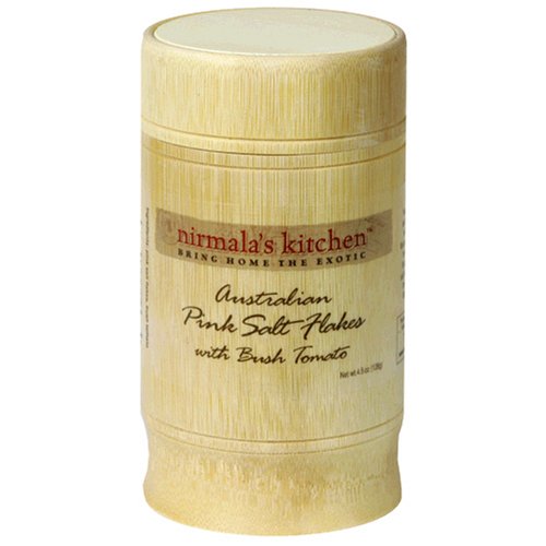 Nirmala's Kitchen Salt Blends, Australian Pink Salt Flakes with Bush Tomato, 4.5-Ounce Bamboo Container