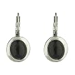 Silvertone Small Oval Earrings - Black