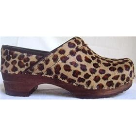 Sanita Ladies Safari Collection Leopard Wooden Clogs