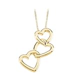 14K Yellow Gold Linked Hearts Pendant with Chain