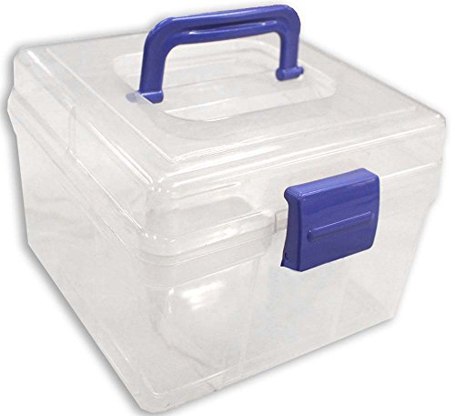BIN BUDDY8.25" x 8.25" x 6" (21 cm x 21 cm x 15.2 cm) Clear Plastic Storage Box | Blue Handle and Latch | Lightweight and Sturdy | Ideal for Beading, Crafting, and Hobbies