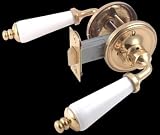 2 3/4 inch White Porcelain Lever Handle Privacy Set - Bright Solid Brass