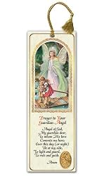 Religious Tassel Bookmark - Guardian Angel - Laminated with Gold Foil Embossed Medal Design - Appropriate Prayer Included