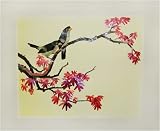 Birds in Japanese Maple - Woven Wheat Stalk Picture, Hand Crafted