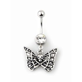 Rhodium Plated Dangling Belly Ring - 14g 5/8" Surgical Steel Bar