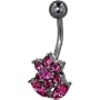 Belly Button Rings Fuchsia Pink Austrian Crystal Flower Belly Navel Ring Body Jewelry