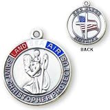 Sterling Silver God Bless America U S Land-Sea-Air St Christopher Medal and 24-inch Chain