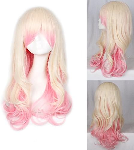Christmas Hot sell!!!Fashion Kingdom Long Curly Wavy Beige and Pink Ombre Lolita Anime Princess Peach Cosplay Wig Women Costume Party Hair