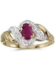 10k Yellow Gold Oval Ruby And Diamond Swirl Ring