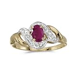 10k Yellow Gold Oval Ruby And Diamond Swirl Ring