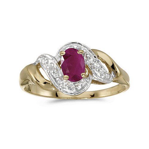 10k Yellow Gold Oval Ruby And Diamond Swirl Ring