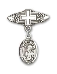 Sterling Silver Baby Badge with St. Rene Goupil Charm and Badge Pin with Cross