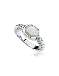 Opal Cabochon Rope Ring in 14K White Gold
