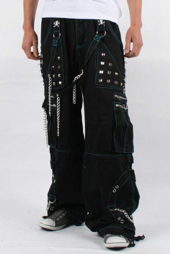 Tripp NYC Baggy Step Chain Pants in Black/Blue Stitch, Size: X-Large, Color: Black/Blue Stitch 