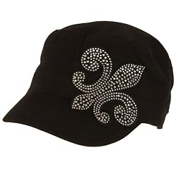 Fleur De Lis Clear Crystal Castro Cadet Hat Cap Black