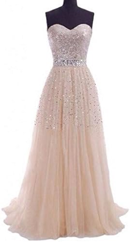Favebirdal Women's Long Sequins Prom Formal Evening Dress Champagne US10