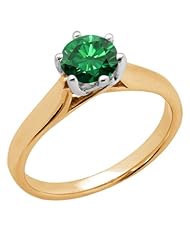 0.80 Ct Round Green SI1/SI2 Diamond 18K Yellow Gold Ring