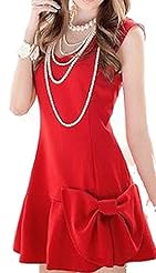 Petite V-neck   Above the Knee Short  Ball Gown Mini Dress  With a Bow(s)