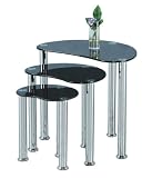 Cara Black Glass Chrome Nest of 3 Coffee Tables New - NEXT DAY DELIVERY