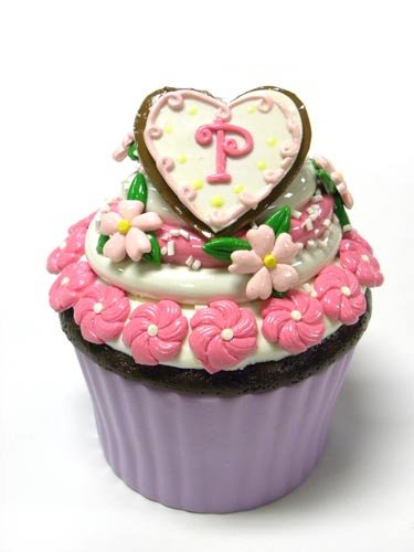 Personalized Initial Cupcake Shaped Trinket Box - P