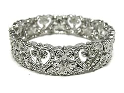 Vintage Style Crystal Heart Estate Stretch Bracelet