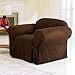 SureFit Home Décor SF34539 Suede Box Cushion Chair Cover, Relaxed Fit, Polyester, Machine Washable, One Piece, Chocolate Color