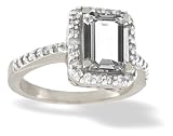 14K White Gold Genuine Emerald-cut White Topaz and Diamond Ring