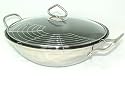Stainless Steel Induction Wok with 2 layer Non Stick Surface, Vented Glass Lid, Encapsulated base, Wire Warming Rack Double Handles - A Beautiful Wok