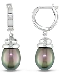 14k White Gold Fw Black Pearl and Diamond Cuff Earrings (0.06 Cttw, G-H Color, I1-I2 Clarity)