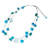 Turquoise Blue Multistrand Beaded Wire Collar Necklace