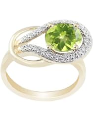 10k Gold Round Peridot and Diamond Ring (0.03 cttw, I Color, I2 Clarity)