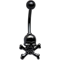 Black Electro Titanium Skull and Crossbones Belly Ring