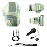 White Adjustable Deluxe Sportband / Workout Armband with Adaptable Neck Str ....