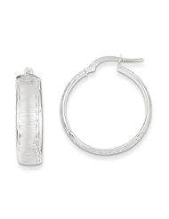6mm, Satin And Polished Round Hoops in 14K White Gold, 18mm (11/16")